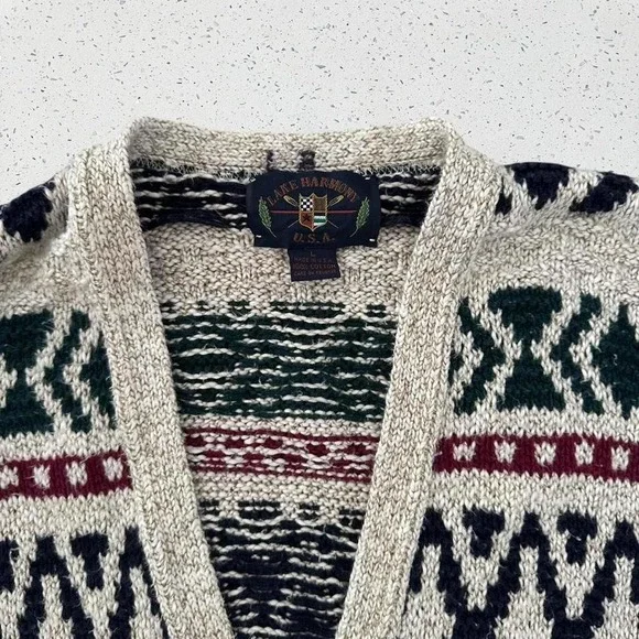 Lake Harmony USA Vintage Cotton Cardigan Sweater Geometric Southwestern L - Picture 3 of 8